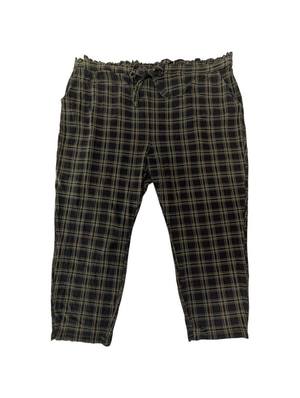 Torrid Flannel Green Plaid Ankle Crop Pants Sz 5X Pull-On Elastic Waist Slim Fit